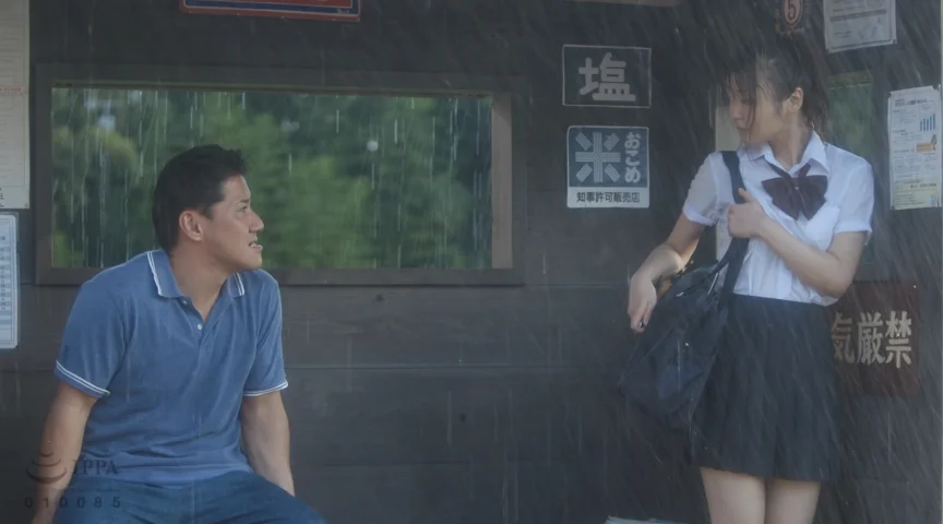 びしょ濡れ女子○生雨宿りバス停○制○○-1