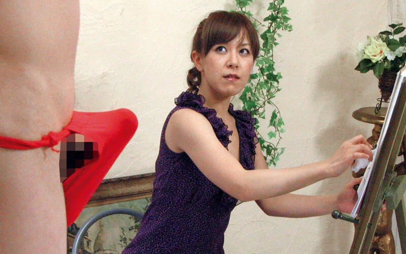 美術教室でデッサン中の人妻さんにセンズリ鑑賞してもらったら…4時間-20