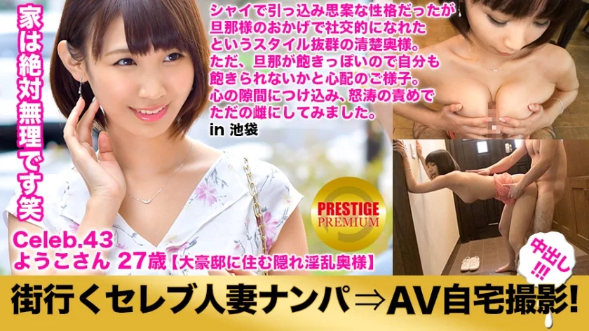 街行くセレブ人妻をナンパしてAV自宅撮影！⇒中出し性交！ celeb.43 ガードの硬さナンバーワン！お淑やかこそセレブ妻の証！自宅は3階建て、エレベーター付き、玄関にはステンドグラスの大豪邸！ in 豊島区池袋