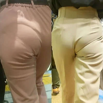 美＊パンティーライン通信＊ピンクパンツの女子大生Pライン巨尻追跡編
