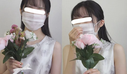 [4K][胸チラ]アイドルが来ちゃいました…真剣な表情と小さなおっぱいと乳首を左右撮り。-1