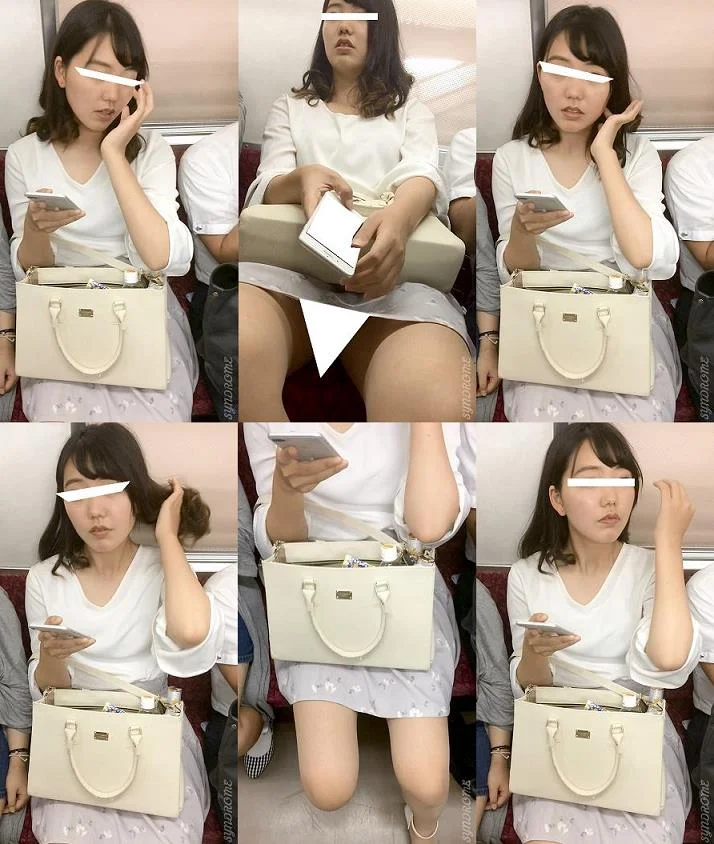 (電車対面）(顔出し）むき出しあんよをきゅっと閉じたり…くぱぁ～っとひろげたり…所作がひとつひとつ悩ましいお姉さんを観察してみま-1