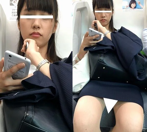 【再販】(電車対面）(顔出し)スカート長め…だけど…緩むパンストあんよがとってもエッチな…キレイなロングヘアの可愛いOLお姉さん