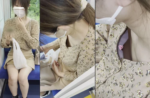 [電車胸チラ]傘を拾おうと屈んだ瞬間、勃起乳首とおっぱいが見えました-2