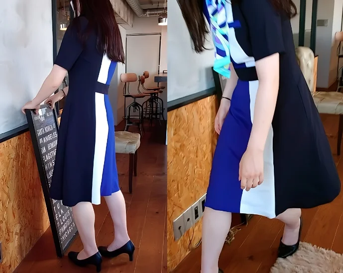 受付嬢のプロモ撮影に潜入してワンピの中身をしっかり堪能しました(バレなかった日)-1