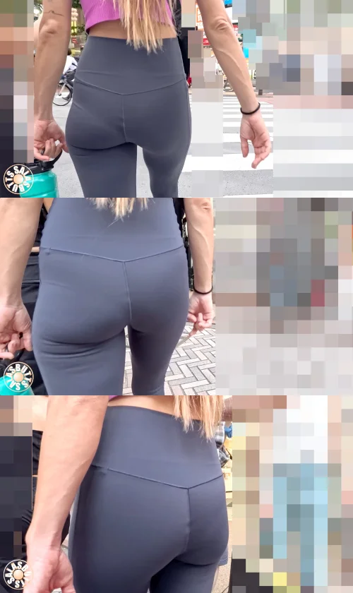 【4K高画質】ヨガパン金髪シームレスショーツ透け-2