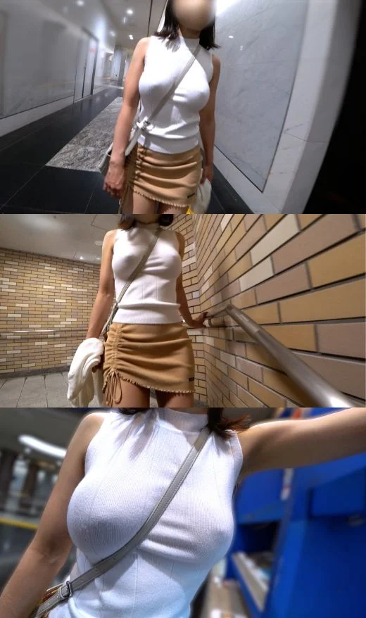 【ノーブラ着衣巨乳】白ニットに浮かぶ胸ポチとパイスラの圧倒的立体感！魅惑の肉厚ヒップ-1