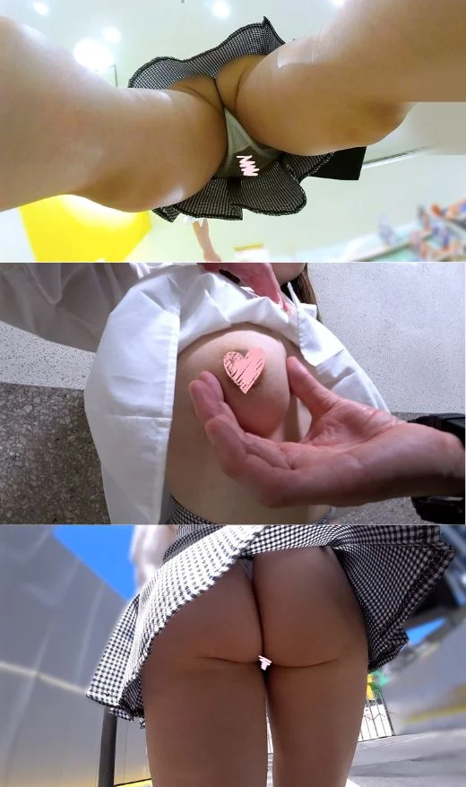【ノーブラ確定】激しいビル風がめくるミニ丈シャツ！必死に裾を抑えるムチムチ美女-3