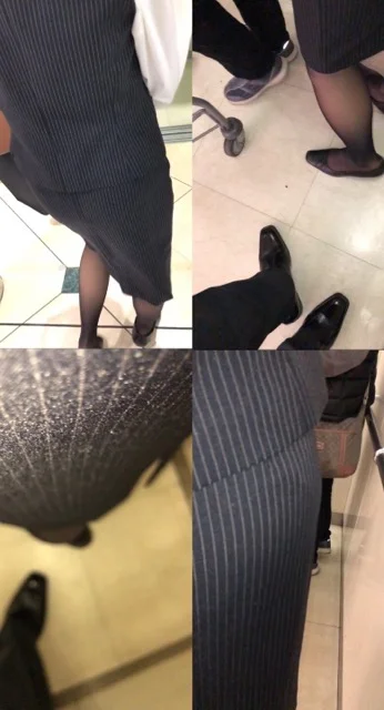 男連れ事務服黒タイツ姉さん　エレベーター内密着撮り-1